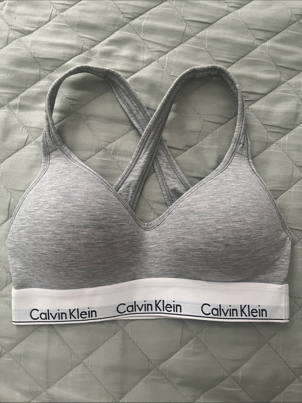 Calvin Klein Light Grey Heather Wireless Bralette with White Logo Band